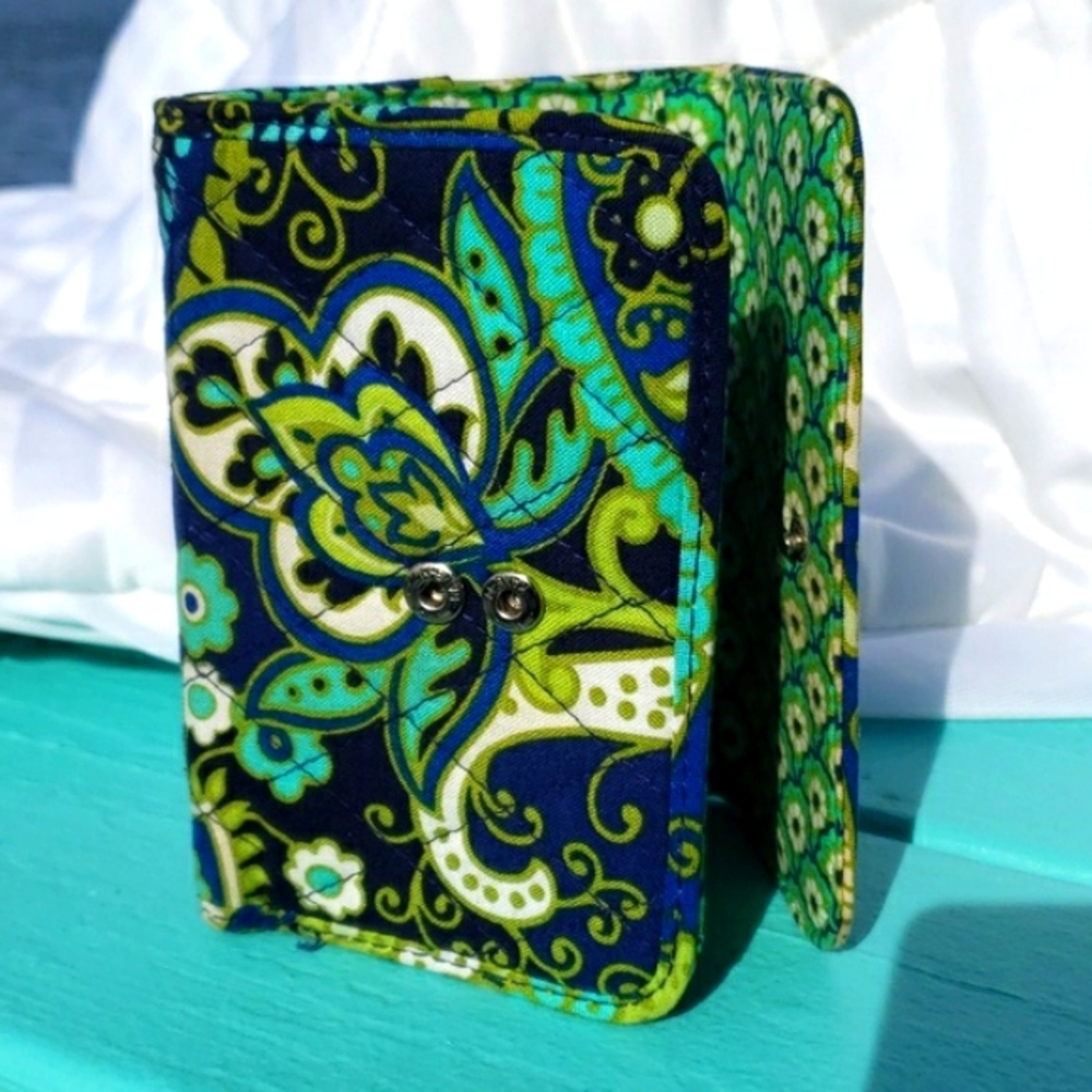Vera Bradley Rhythm & Blues Pattern Trifold Wallet Blue & Green  Retired Pattern - Picture 5 of 16